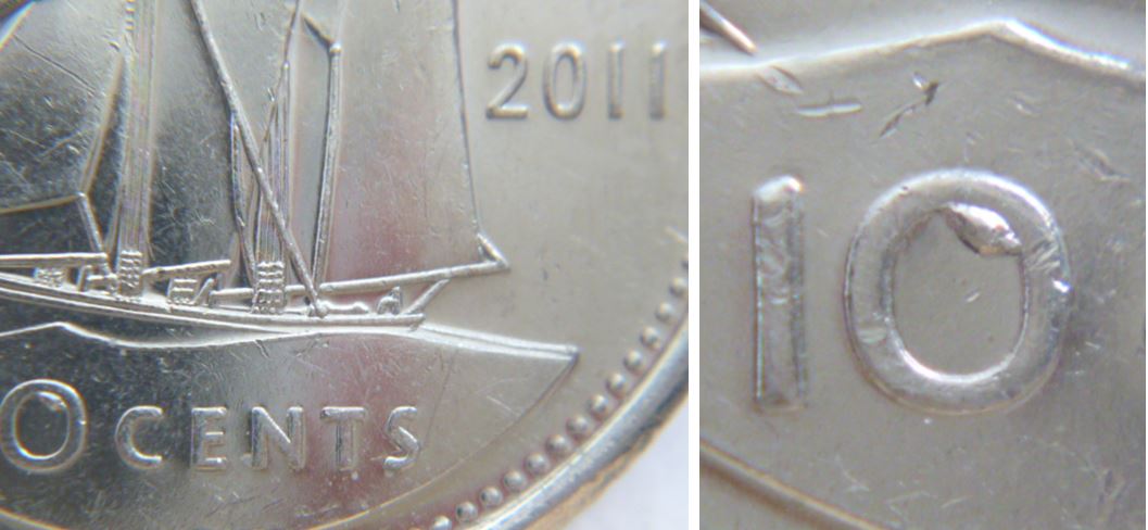 10 Cents 2011- Éclat de coin dans 0 de 10.JPG
