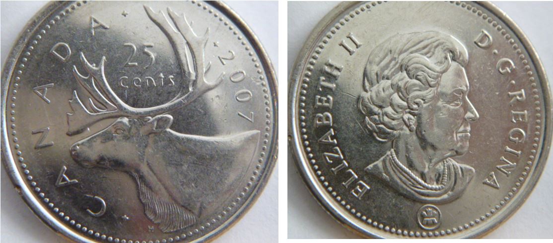 25 Cents 2007-Caribou Point dans cou effigie-1.JPG
