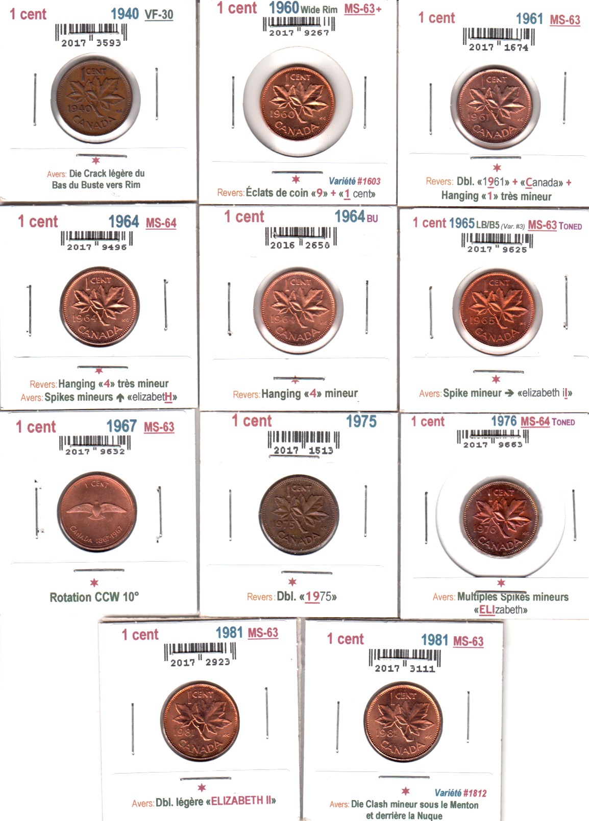 À Vendre - Lot 11 x 1c avec Erreurs - 0111 - Revers.jpg