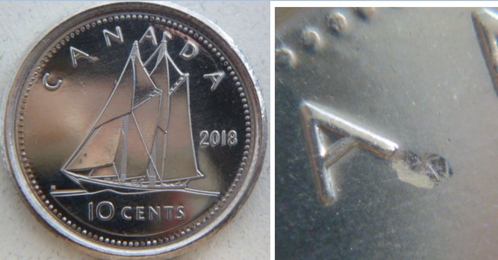 10 Cents 2018- Frappe a travers sous le premier A de cAnada-2.JPG