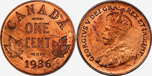 1 cent 1936 Dot Canada
