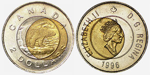 2 dollars 1996 Erreur - Canada