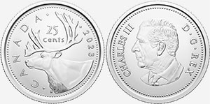 25 cents 2023 Charles III Effigy Portrait on Canadian Coins