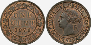 1 cent 1876 Trace Red Canada
