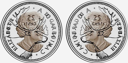 Coins entrechoqués sur les pièces de 25 cents