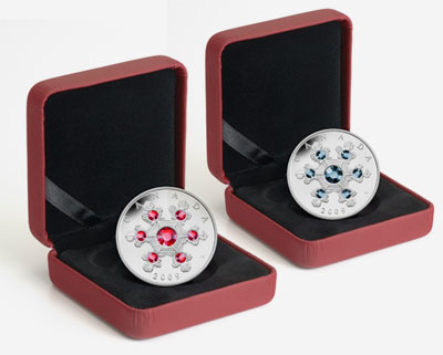 Pièces de 20 $ en argent streling 2009 - Flocon de crystal bleu et rose