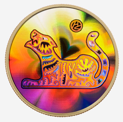 Pièce holographique en or du calendrier lunaire 2010 - L'année du tigre