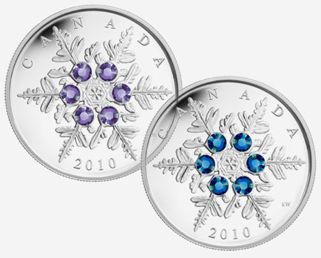 Pièce de 20 $ en argent fin 2010 - Flocon de cristal bleu et tanzanite