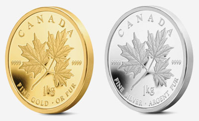Pièce de 2 500 $ de un kilo en or et pièce de 500 $ de un kilo en argent 2011