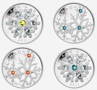 Pièce de 20 $ en argent fin 2011 - Flocon de cristal (émeraude et topaze)