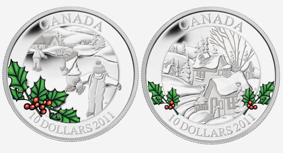 Pièce de 10 $ en argent fin 2011 - Village enneigé et jeunes patineurs