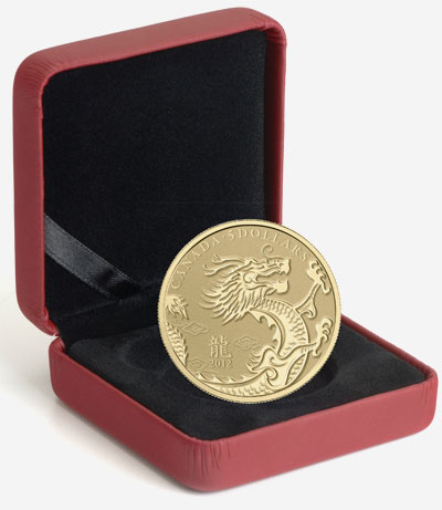 Pièce en or pur de 5 $ 2012 et pièce en argent fin de 10 $ - Année du dragon