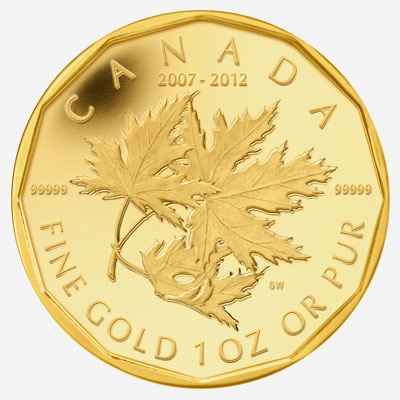 2012 NUMISMATIC GOLD MAPLE LEAF SET- 5TH ANNIVERSARY OF THE ROYAL CANADIAN MINT'S MILLION DOLLAR COIN