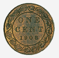 Dominion of Canada, 1 cent, 1908, reverse