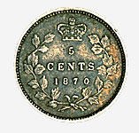 Dominion du Canada, pièce de 5 cents, 1870