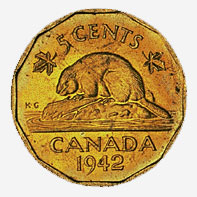 Canada, five cents, 1942, reverse 