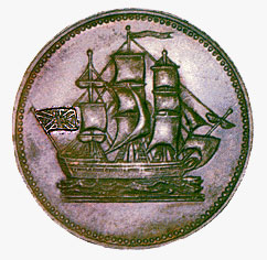 Jeton d'un demi-penny en cuivre Ships, Colonies & Commerce