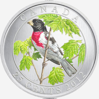 2012 25-CENT COLOURED COIN— ROSE-BREASTED GROSBEAK