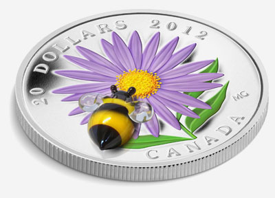 2012 $20 FINE SILVER COIN – ASTER WITH GLASS BUMBLE BEE