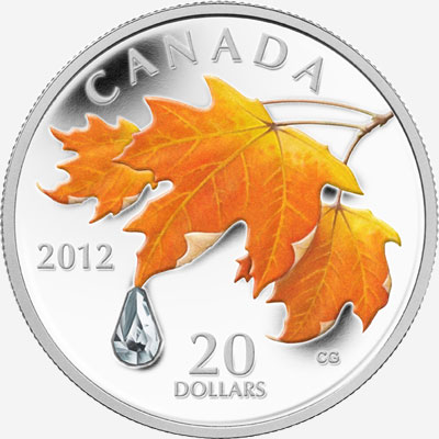 Pièce de 20 $ en argent fin 2012 - Feuille d'érable et goutte de cristal