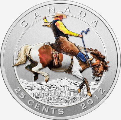 Ensemble timbres et pièce colorée de 25 cents 2012 - Centenaire du Stampede de Calgary