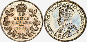 10 cents 1936 Dot - Canada
