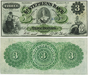 St. Stephens Bank 3 dollars 1886