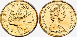 25 cents 1969 en or - Canada