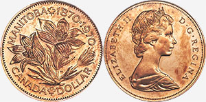 1 dollar 1970 - Frappé sur un flan en or
