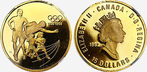 15 dollars 1992 - Frappé sur un flan de 1 oz en or Feuille d'érable