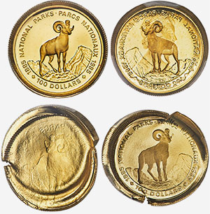 100 dollars 1985 - National Parks Pair of reverse die cap and brockage