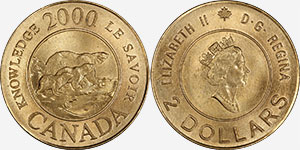 2 dollars 2000 - Frappé sur un dollar Sacagawea