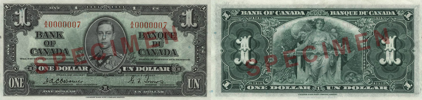 1 dollar 1937 - Billet de banque du Canada