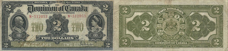 2 dollars 1914 values and prices - Dominion of Canada banknote