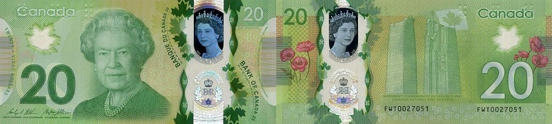 Valeur des billets de banque de 5 dollars de 2004 à 2006
