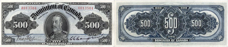 Valeur des billets de banque de 500 dollars de 1925