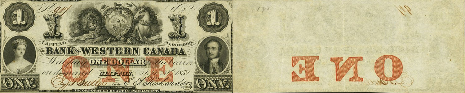 1 dollar 1859 - Bank of Western Canada banknotes