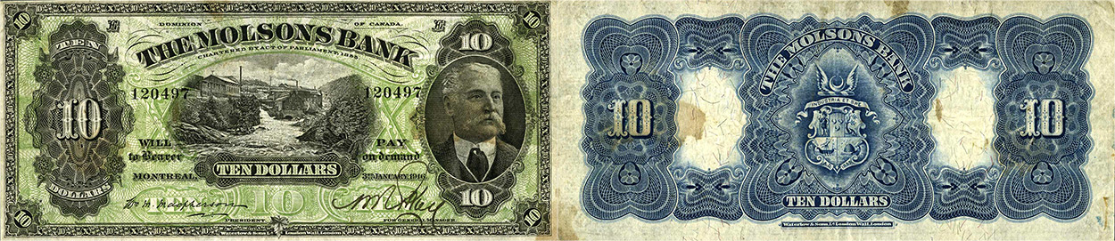 10 dollars 1916 - Molsons Bank banknotes