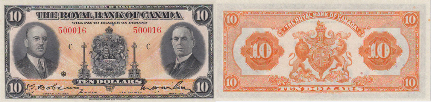 10 dollars 1935 - Royal Bank of Canada banknotes