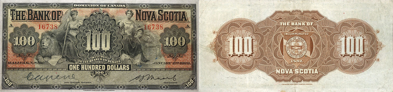 100 dollars 1929 - Bank of Nova Scotia banknotes