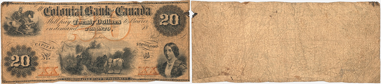 20 dollars 1859 - Colonial Bank of Canada banknotes