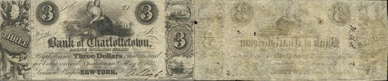 3 dollars 1852 - Bank of Charlottetown banknotes