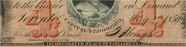 4 dollars 1859 - 1 signature - Colonial Bank of Canada