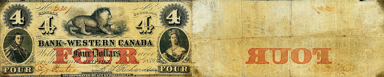 4 dollars 1859 - Bank of Western Canada banknotes