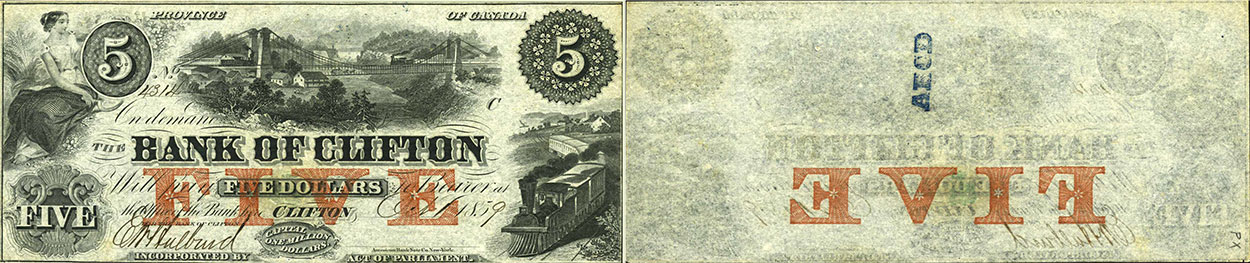 5 dollars 1859 - Bank of Clifton banknotes