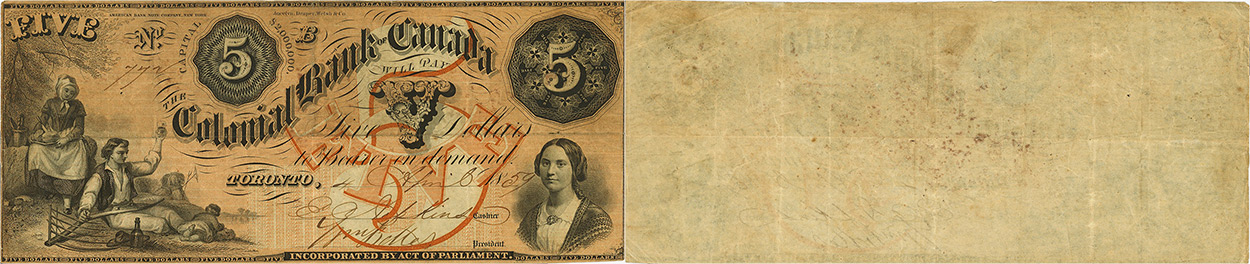 5 dollars 1859 - Colonial Bank of Canada banknotes