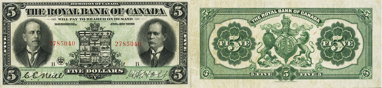 5 dollars 1913 - Royal Bank of Canada banknotes