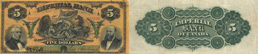 5 dollars 1915 - Imperial Bank of Canada banknotes