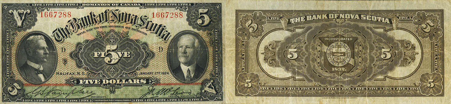 5 dollars 1924 - Bank of Nova Scotia banknotes