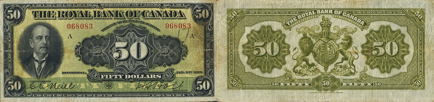 50 dollars 1913 - Royal Bank of Canada banknotes